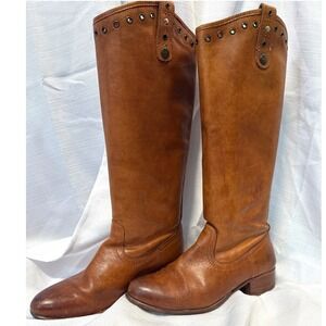 Frye Shirley Shield Tall Boots Cognac Brown Leather Studded Equestrian 8.5